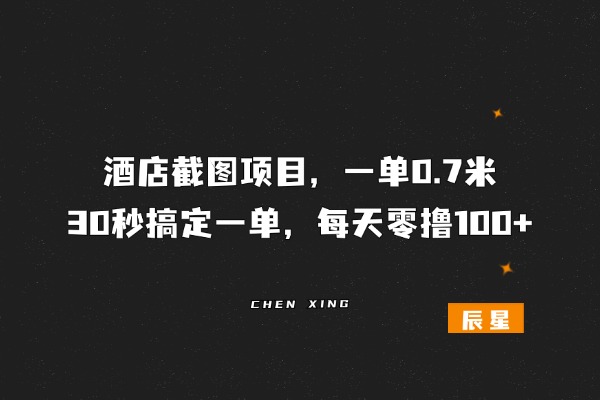 酒店截图玩法，一张3亓 1分钟搞定一单，每天零撸100+？-辰星