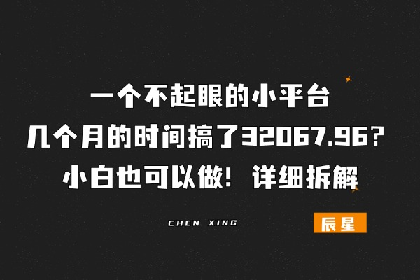 通过一个不起眼的小平台，几个月搞了32067.96？小白也可以做！详细拆解-辰星